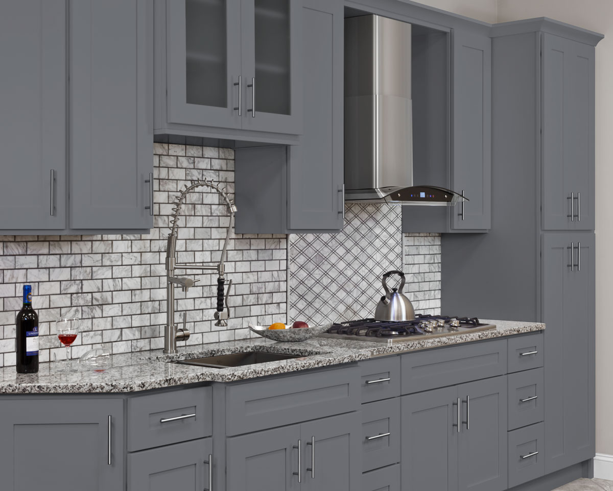 Grey cabinets with on sale black granite