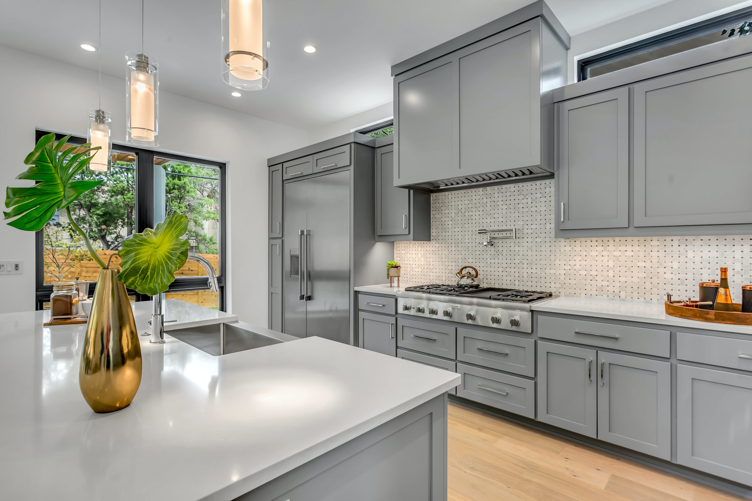 Farmhouse gray kitchen cabinets