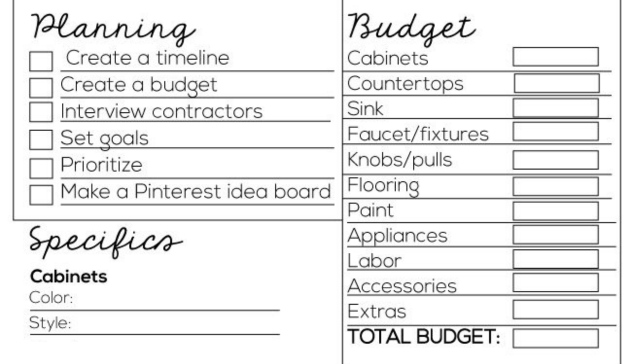 Kitchen Remodel Budget Checklist